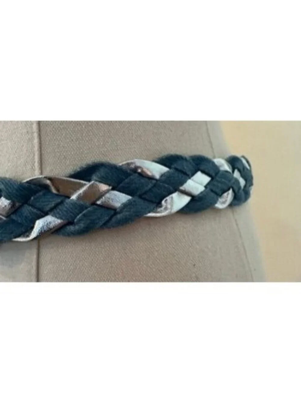 Braided Denim & Silver Metallic Belt With Metal Buckle - 36
